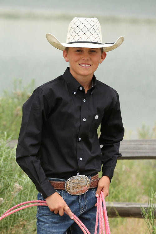 Cinch Boy's Solid Black Button Long Sleeve Western Shirt MTW7060027
