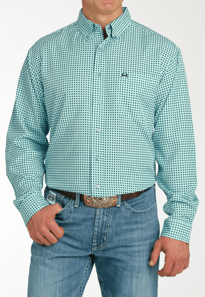 Cinch Men's ArenaFlex Turquoise Geo Print Button Long Sleeve Western Shirt MTW1862033