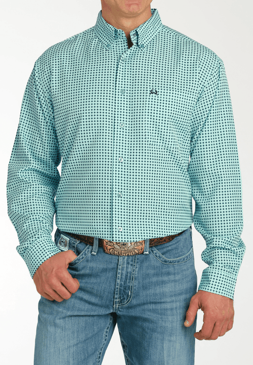Cinch Men's ArenaFlex Turquoise Geo Print Button Long Sleeve Western Shirt MTW1862033