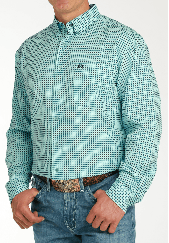 Cinch Men's ArenaFlex Turquoise Geo Print Button Long Sleeve Western Shirt MTW1862033