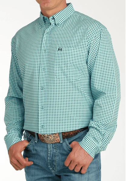 Cinch Men's ArenaFlex Turquoise Geo Print Button Long Sleeve Western Shirt MTW1862033