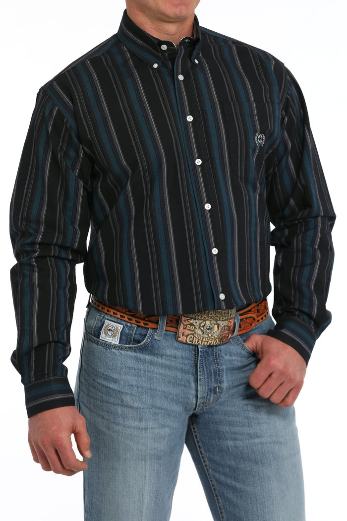 Cinch Men's Black Vintage Stripe Print Button Long Sleeve Western Shirt MTW1242005-Painted Cowgirl Western Store