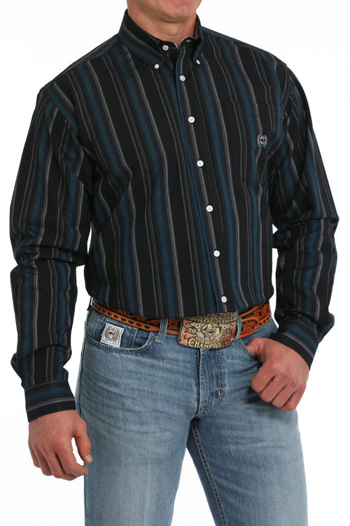 Cinch Men's Black Vintage Stripe Print Button Long Sleeve Western Shirt MTW1242005-Painted Cowgirl Western Store