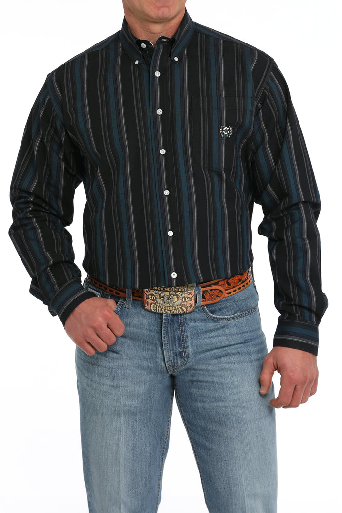 Cinch Men's Black Vintage Stripe Print Button Long Sleeve Western Shirt MTW1242005-Painted Cowgirl Western Store