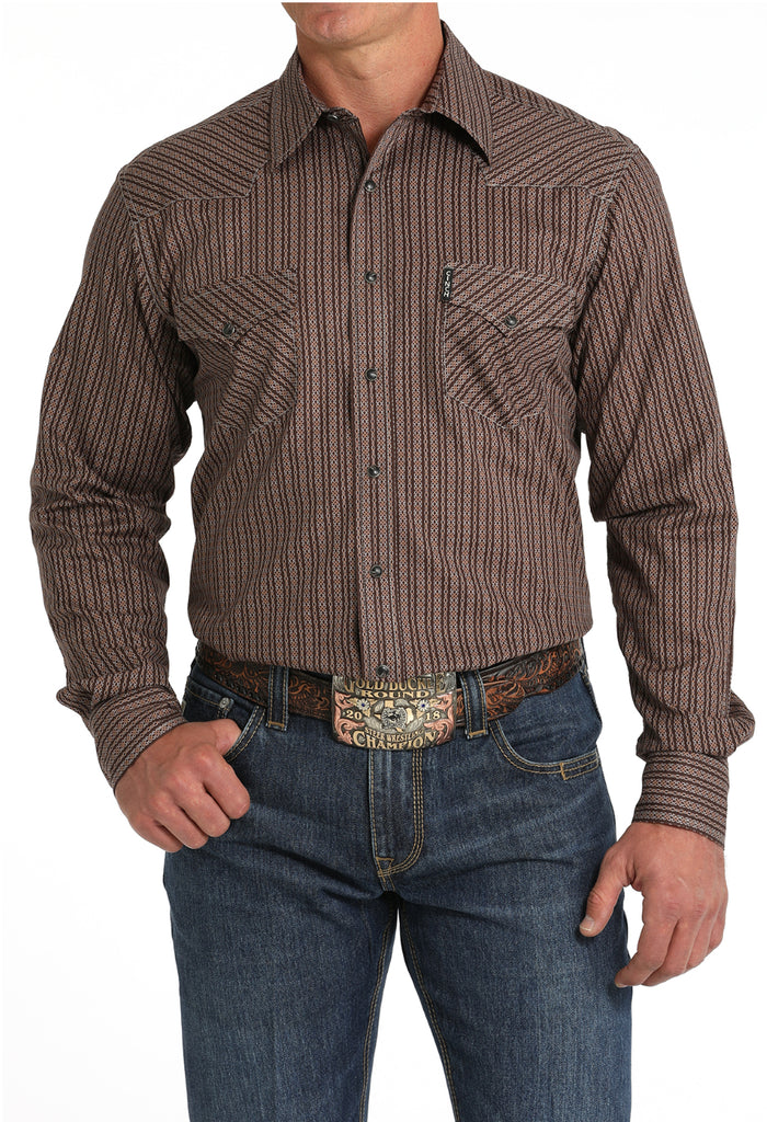 Cinch Men's Brown Geo Print Modern Fit Snap Long Sleeve Western Shirt MTW1303080