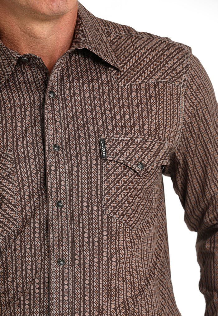 Cinch Men's Brown Geo Print Modern Fit Snap Long Sleeve Western Shirt MTW1303080