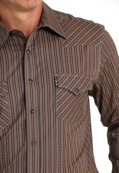 Cinch Men's Brown Geo Print Modern Fit Snap Long Sleeve Western Shirt MTW1303080