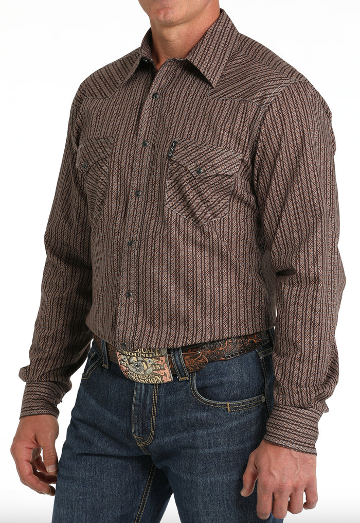 Cinch Men's Brown Geo Print Modern Fit Snap Long Sleeve Western Shirt MTW1303080