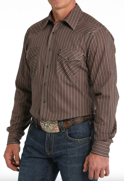 Cinch Men's Brown Geo Print Modern Fit Snap Long Sleeve Western Shirt MTW1303080