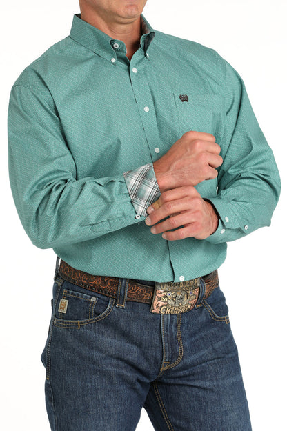 Cinch Men's Green Geo Print Button Long Sleeve Western Shirt MTW1105830 MTW105830X