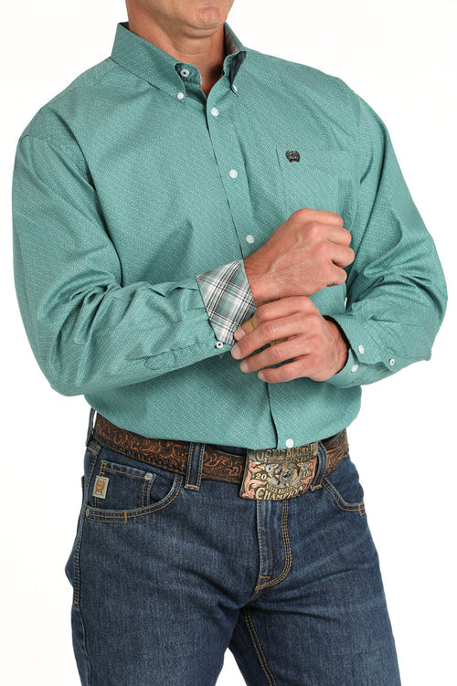 Cinch Men's Green Geo Print Button Long Sleeve Western Shirt MTW1105830 MTW105830X