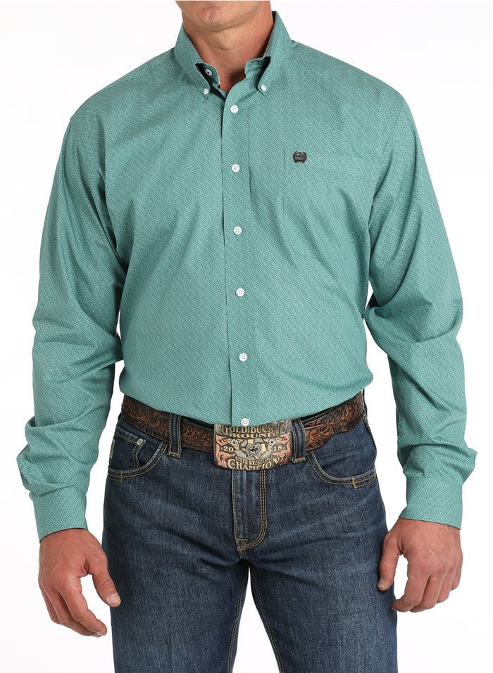 Cinch Men's Green Geo Print Button Long Sleeve Western Shirt MTW1105830 MTW105830X