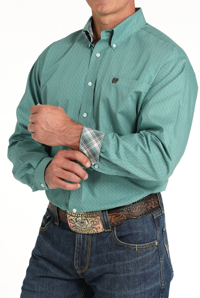 Cinch Men's Green Geo Print Button Long Sleeve Western Shirt MTW1105830 MTW105830X