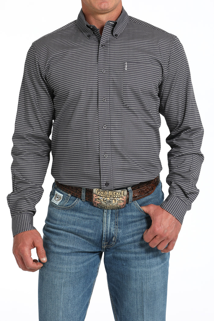 Cinch Men's Grey Geo Print Modern Fit Button Long Sleeve Western Shirt MTW1347130