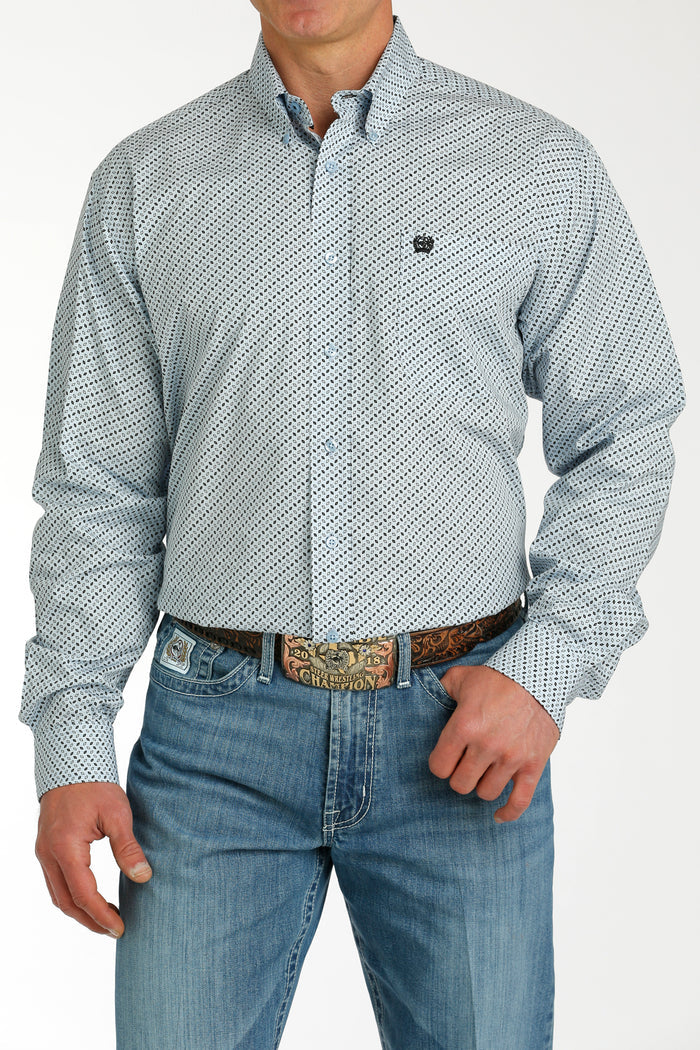 Cinch Men's Light Blue Geo Print Button Long Sleeve Western Shirt MTW1105759