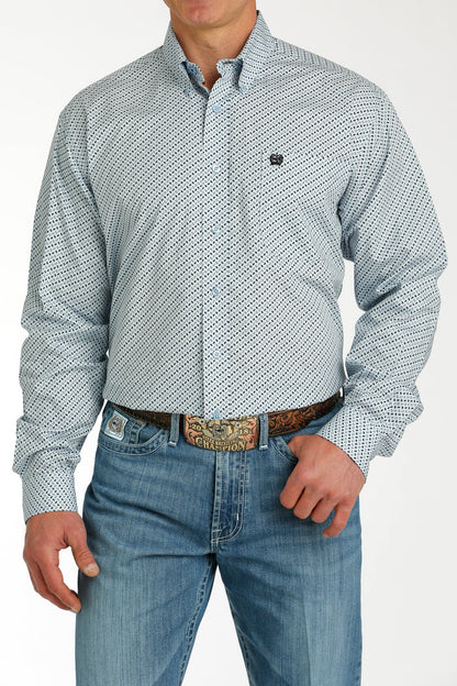 Cinch Men's Light Blue Geo Print Button Long Sleeve Western Shirt MTW1105759