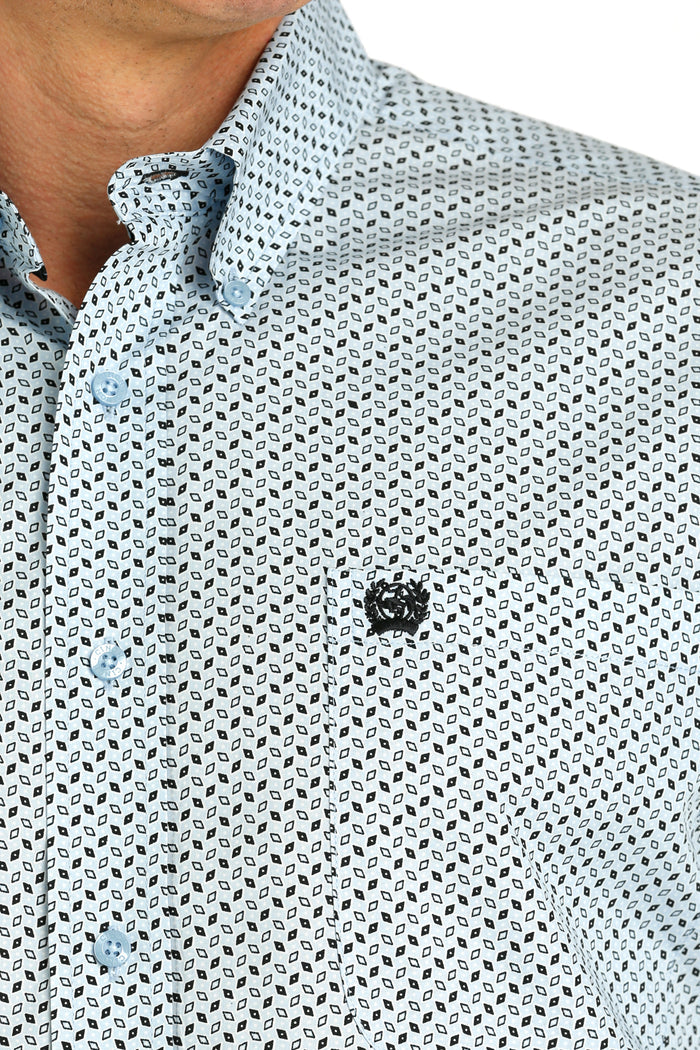 Cinch Men's Light Blue Geo Print Button Long Sleeve Western Shirt MTW1105759