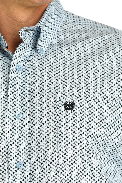 Cinch Men's Light Blue Geo Print Button Long Sleeve Western Shirt MTW1105759