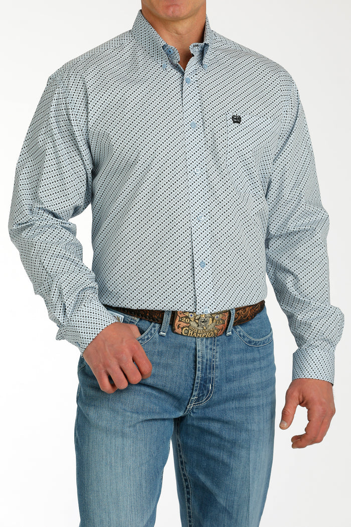 Cinch Men's Light Blue Geo Print Button Long Sleeve Western Shirt MTW1105759