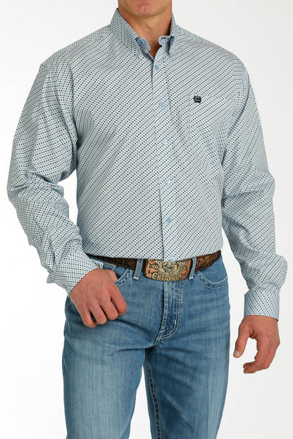 Cinch Men's Light Blue Geo Print Button Long Sleeve Western Shirt MTW1105759