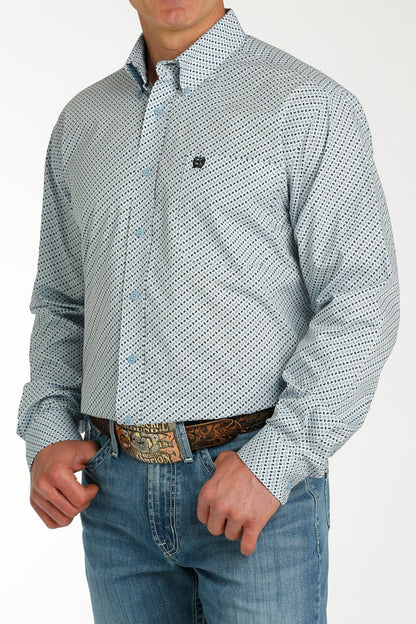 Cinch Men's Light Blue Geo Print Button Long Sleeve Western Shirt MTW1105759