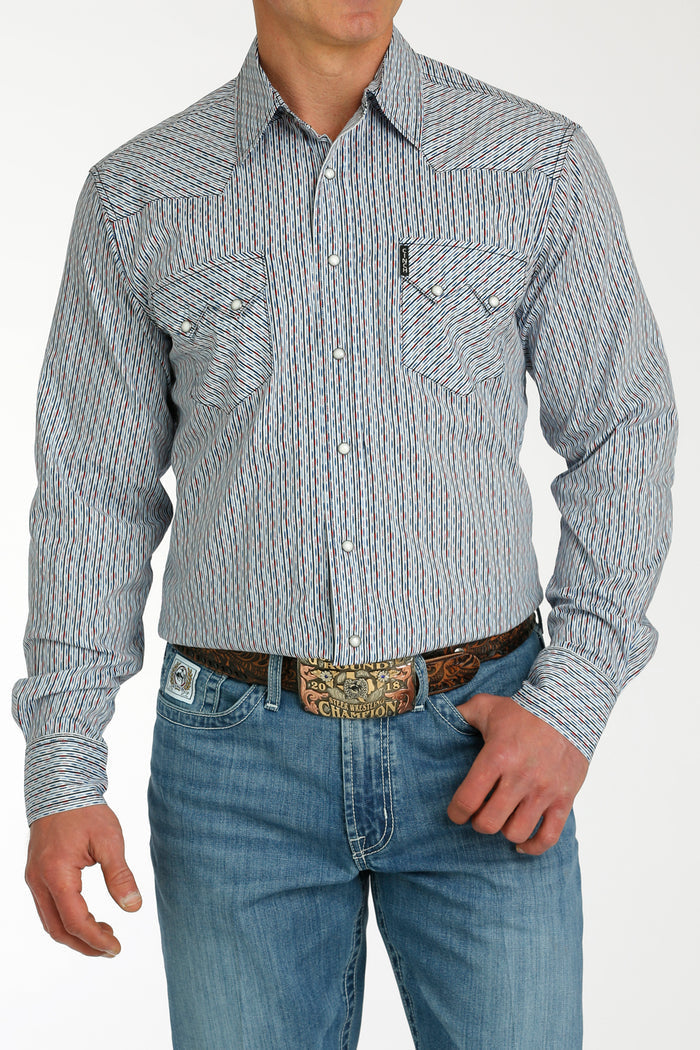 Cinch Men's Modern Fit White Multi Print Snap Long Sleeve Shirt MTW1301075