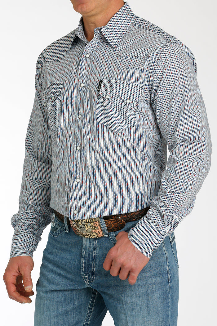 Cinch Men's Modern Fit White Multi Print Snap Long Sleeve Shirt MTW1301075