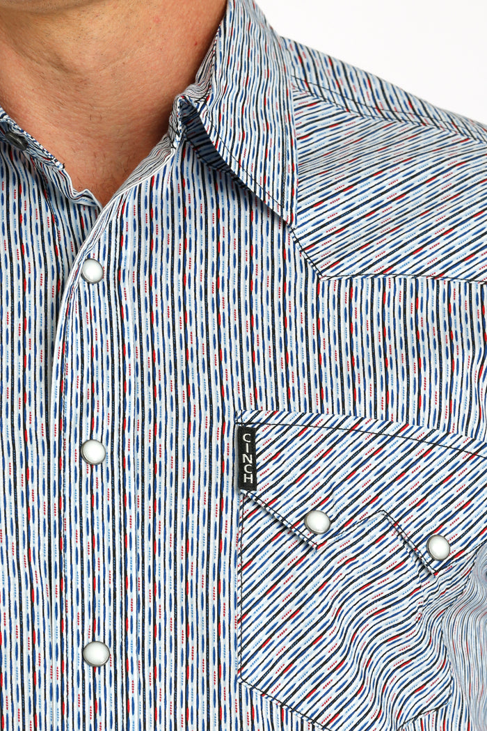 Cinch Men's Modern Fit White Multi Print Snap Long Sleeve Shirt MTW1301075