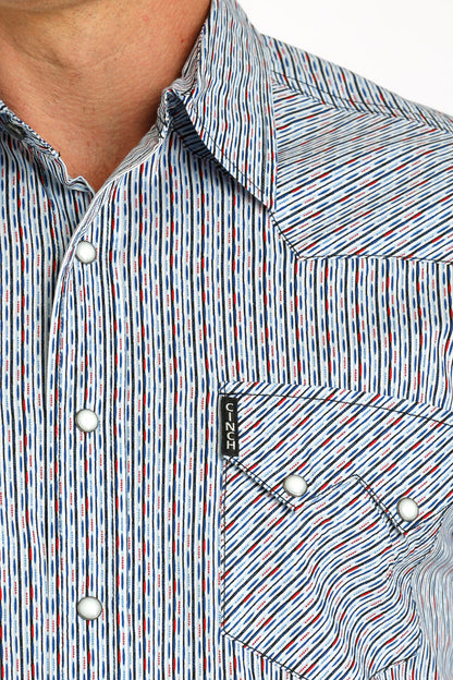 Cinch Men's Modern Fit White Multi Print Snap Long Sleeve Shirt MTW1301075