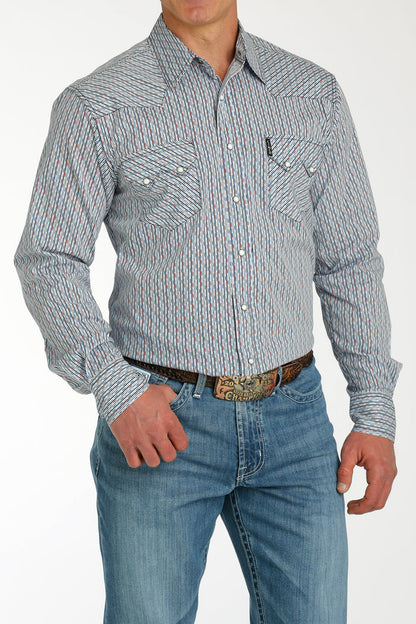 Cinch Men's Modern Fit White Multi Print Snap Long Sleeve Shirt MTW1301075