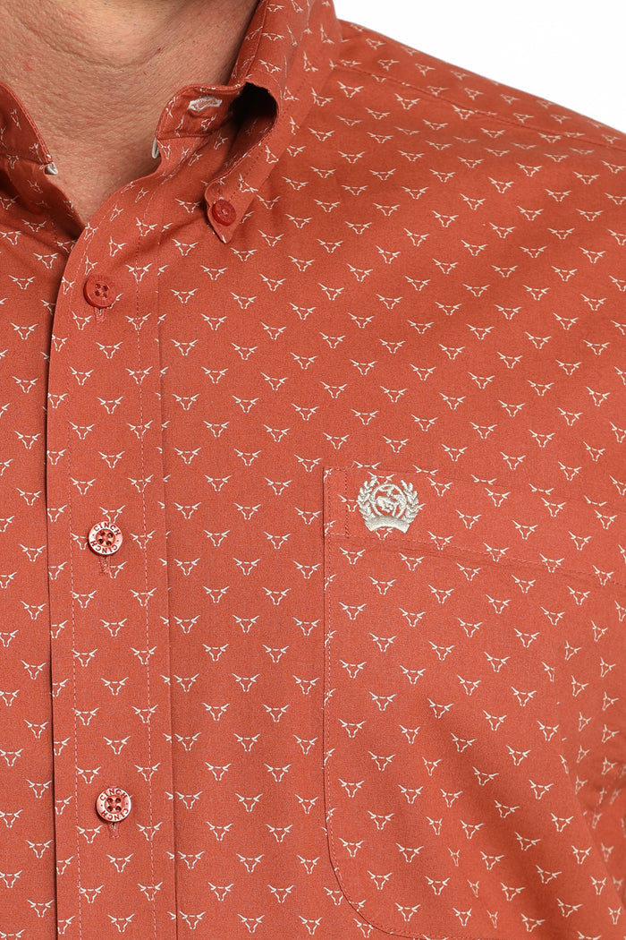 Cinch Men's Orange Steer Print Button Long Sleeve Western Shirt MTW1105847-Painted Cowgirl Western Store