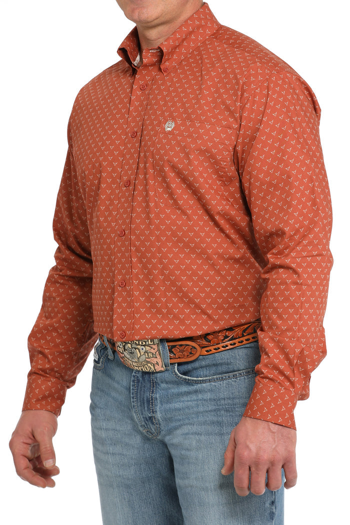 Cinch Men's Orange Steer Print Button Long Sleeve Western Shirt MTW1105847-Painted Cowgirl Western Store