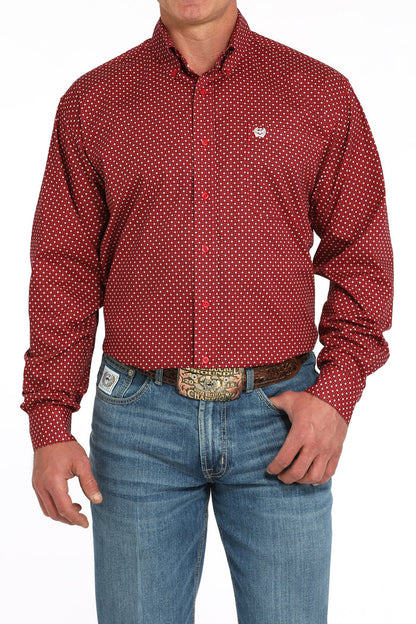 Cinch Men's Red Geo Classic Fit Button Long Sleeve Western Shirt MTW1105944