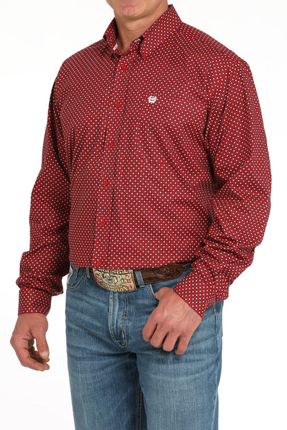 Cinch Men's Red Geo Classic Fit Button Long Sleeve Western Shirt MTW1105944