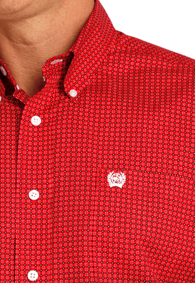 Cinch Men's Red Geo Print Button Long Sleeve Western Shirt MTW1105769