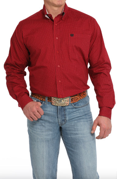 Cinch Men's Red Geo Print Button Long Sleeve Western Shirt MTW1105841