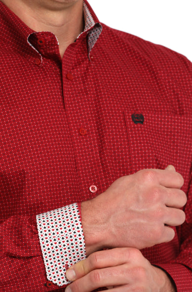 Cinch Men's Red Geo Print Button Long Sleeve Western Shirt MTW1105841