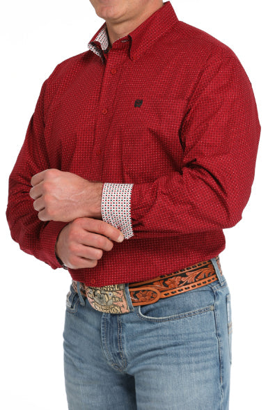 Cinch Men's Red Geo Print Button Long Sleeve Western Shirt MTW1105841