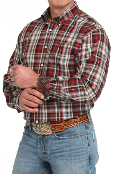 Cinch Men's Red Plaid Print Button Long Sleeve Western Shirt MTW1105838