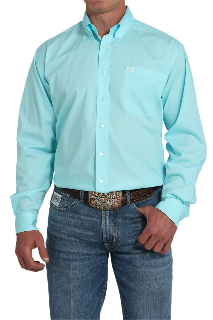 Cinch Men's Solid Turquoise Classic Fit Button Long Sleeve Western Shirt MTW1105923