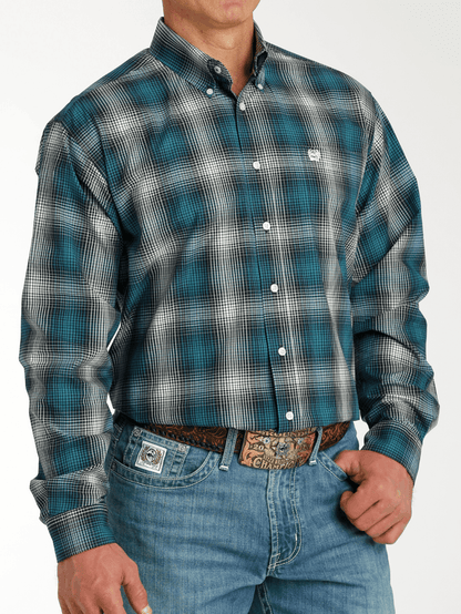 Cinch Men's Teal Plaid Button Long Sleeve Western Shirt MTW1105775