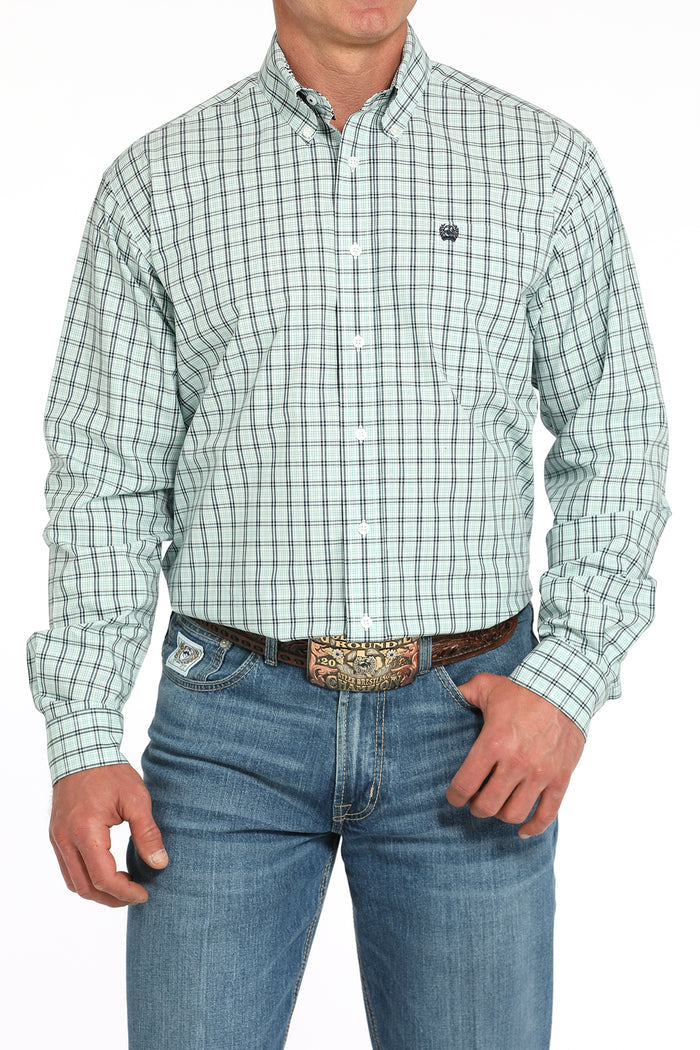 Cinch Men's Turquoise Plaid Classic Fit Button Long Sleeve Western Shirt MTW1105931