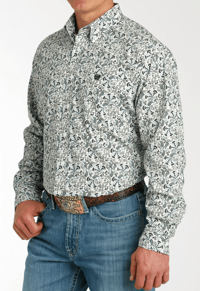 Cinch Men's White Paisley Print Button Long Sleeve Western Shirt MTW1105786
