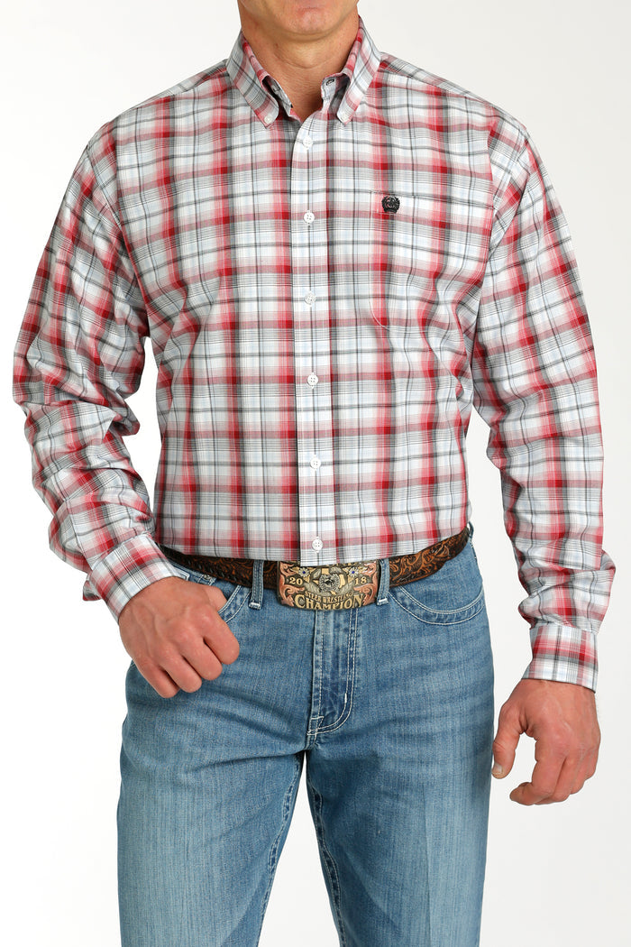 Cinch Men's White Plaid Button Long Sleeve Western Shirt MTW1105767