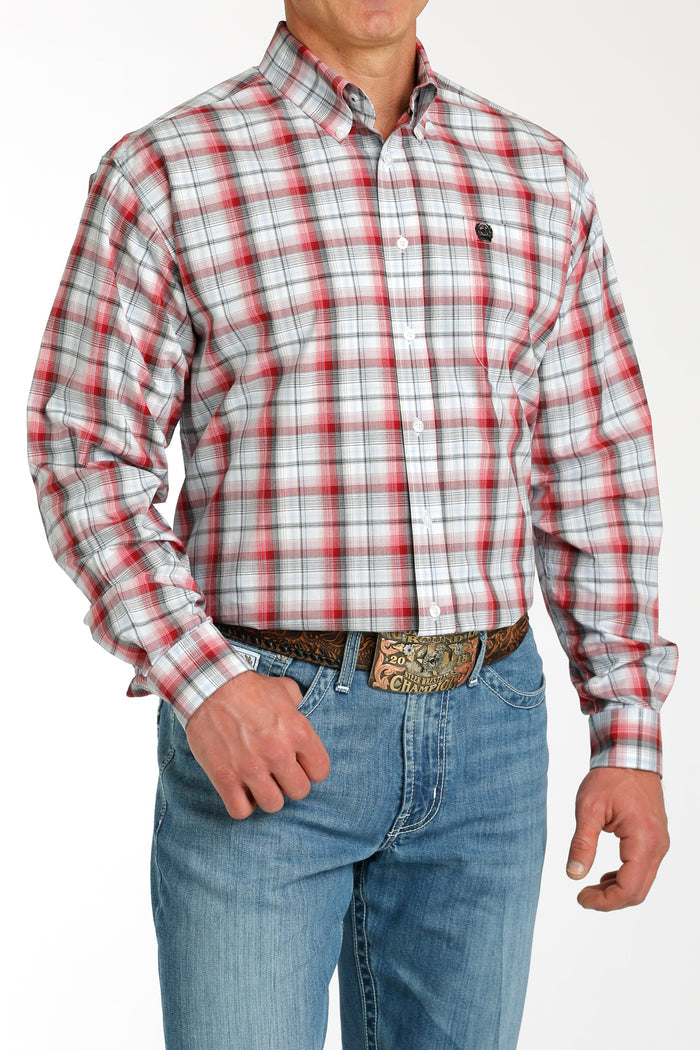 Cinch Men's White Plaid Button Long Sleeve Western Shirt MTW1105767