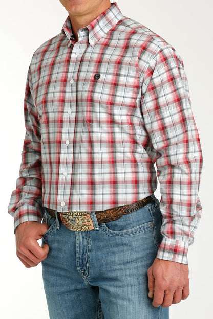 Cinch Men's White Plaid Button Long Sleeve Western Shirt MTW1105767