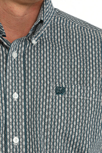 Cinch Men's White & Teal Geo Print Button Long Sleeve Western Shirt MTW1105867-Painted Cowgirl Western Store