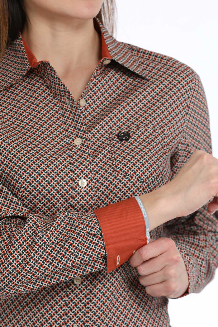 Cinch Women's Multi Geo Print Button Long Sleeve Western Shirt MSW9164235