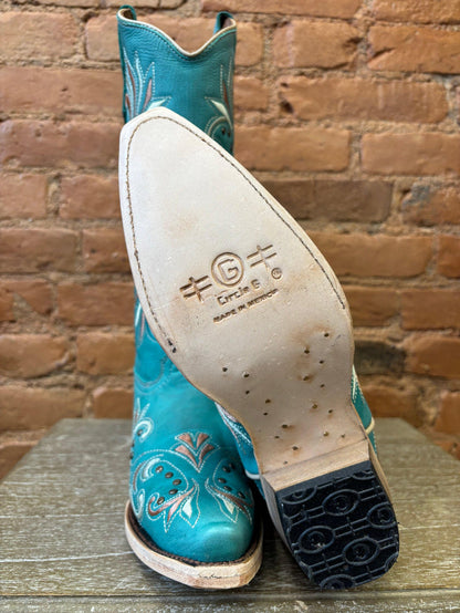 Circle G Women's Teal Embroidered & Studs Snip Toe Cowgirl Boots L5965-Painted Cowgirl Western Store