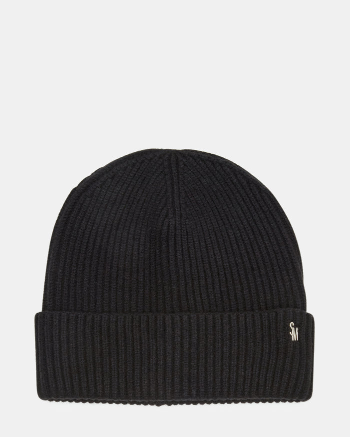 CLASSIC RIBBED KNIT BEANIE Black | Women's Folded Brim Cuffed Beanie | Steve Madden